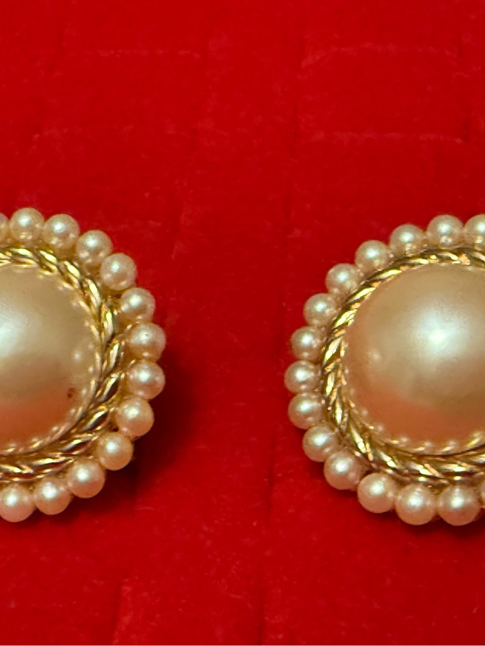 Vintage Richelieu Gold Pearl Button Clip-On Earrings - Classic Round Design
